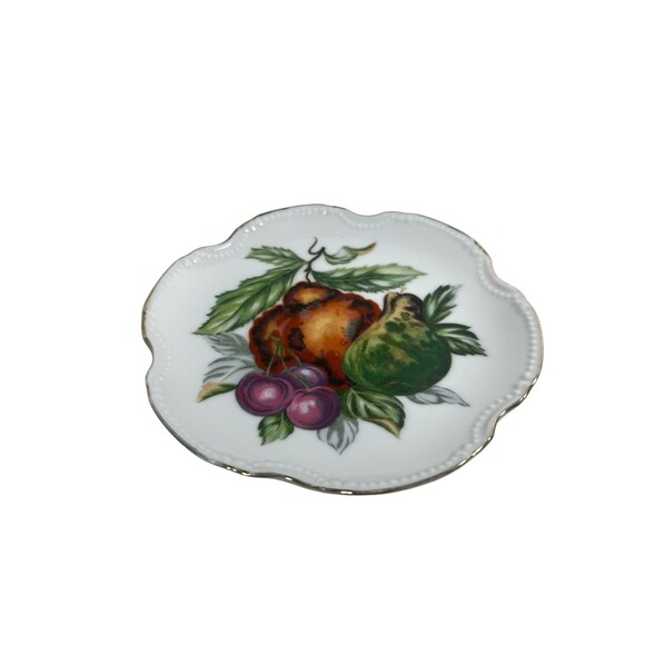 VTG Lego Wall Hanging Porcelain Plate Fruit Gold Trim Deco 6" Japan Set Of 2 - Picture 3 of 11